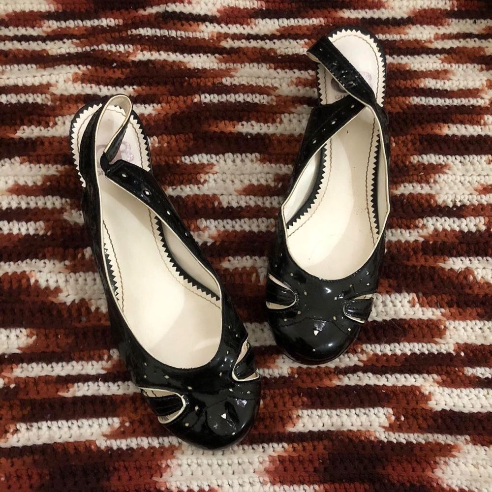 Y2K Whimsygoth Black Patent Leather Celestial Ballet Flats Kitten Pumps Heels